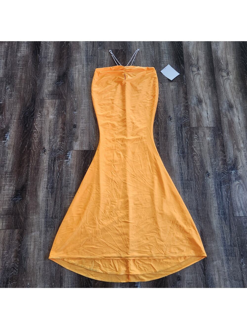 Retrofete Orange Maxi Dress Pearl Halter Size Small Sample